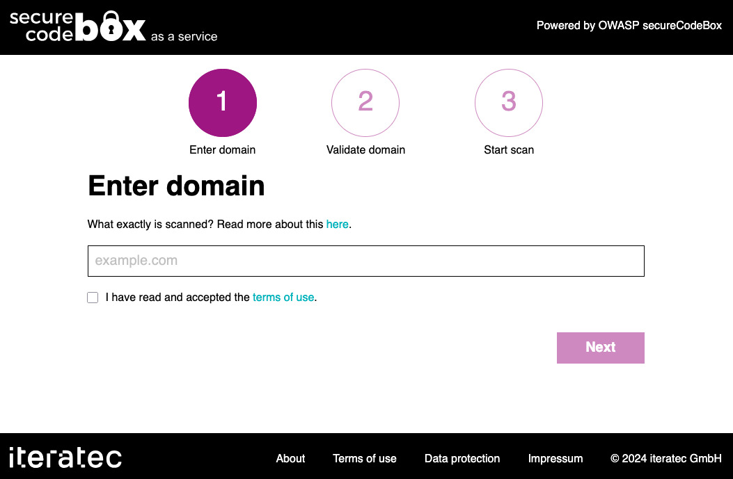 secureCodeBox as a Service initial form